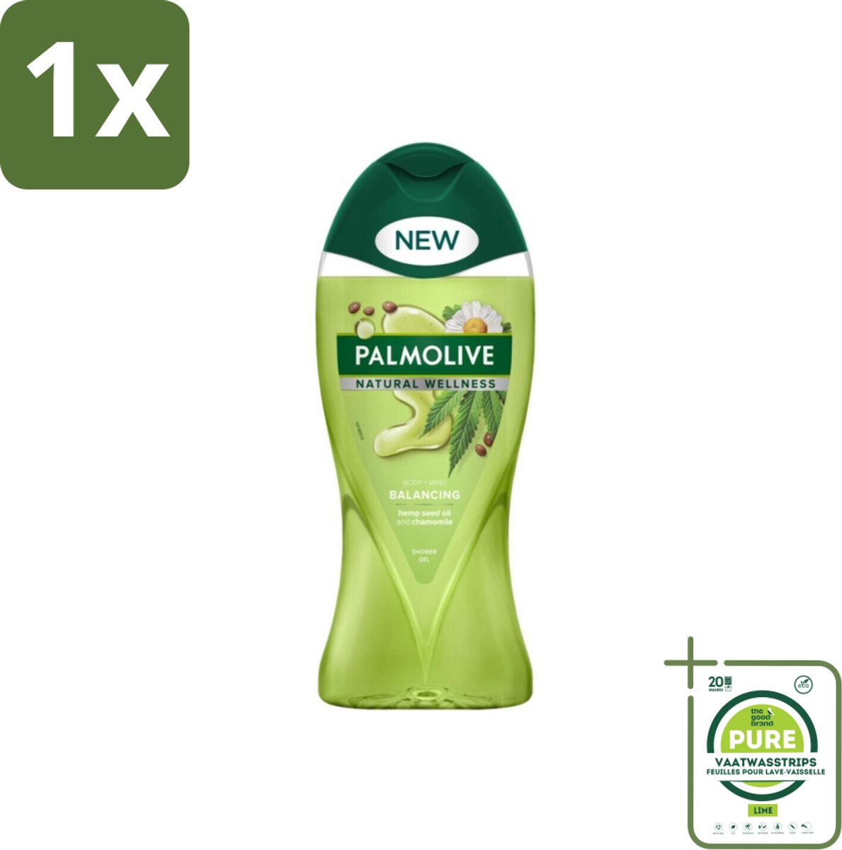 1 x Palmolive - Natural Wellness - Douchegel - Balancing - Ontspannend & Fris - 250 ml - Douchegel - Ontspanning - Wellness - Balans - Cannabiszaadolie