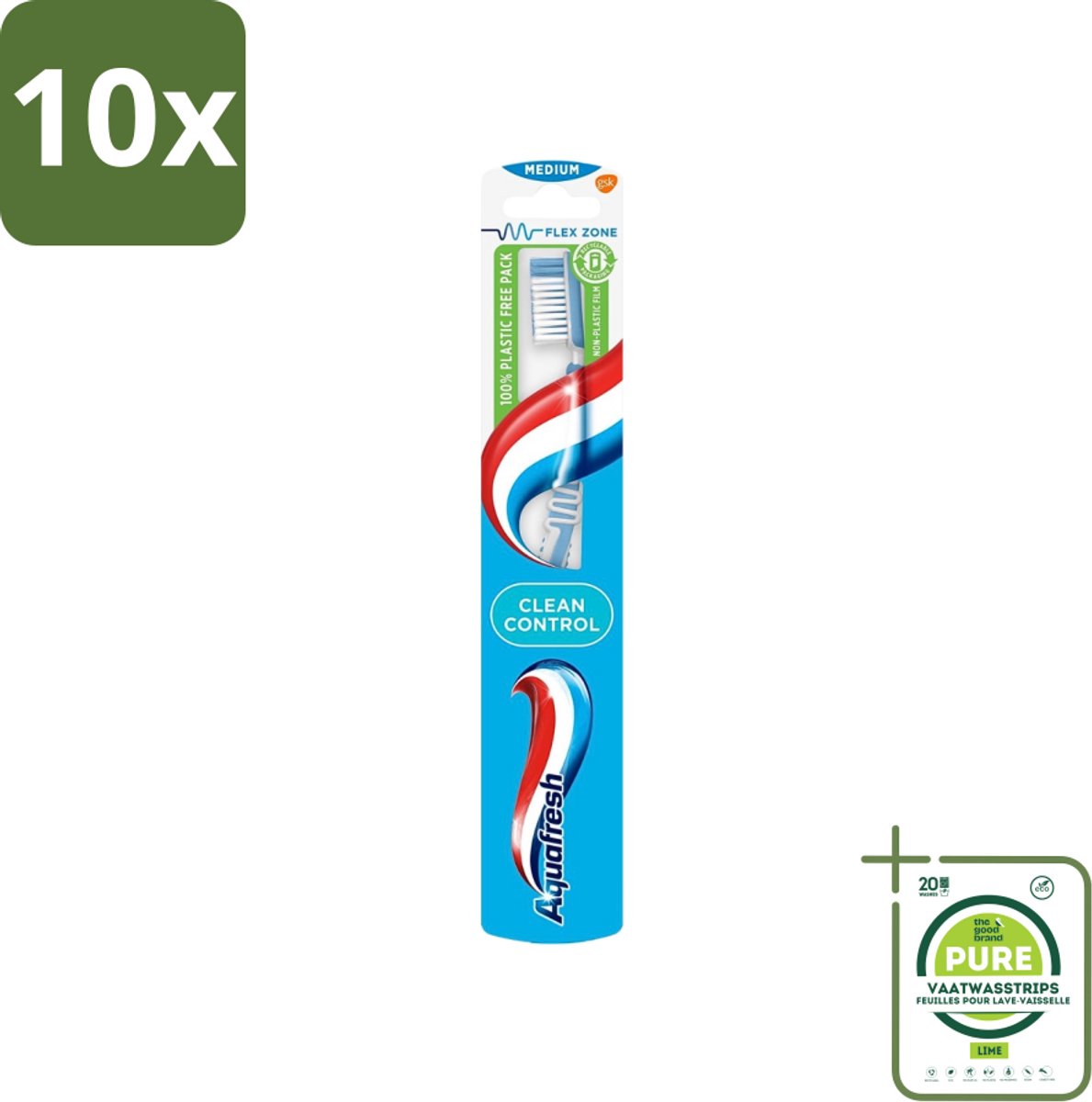10 x Aquafresh Tandenborstel Clean Control Medium - Grootverpakking - Tandenborstel - Tandenborstel Medium - Reiniging Tanden - Tandvlees Bescherming - Tandplak Voorkomen