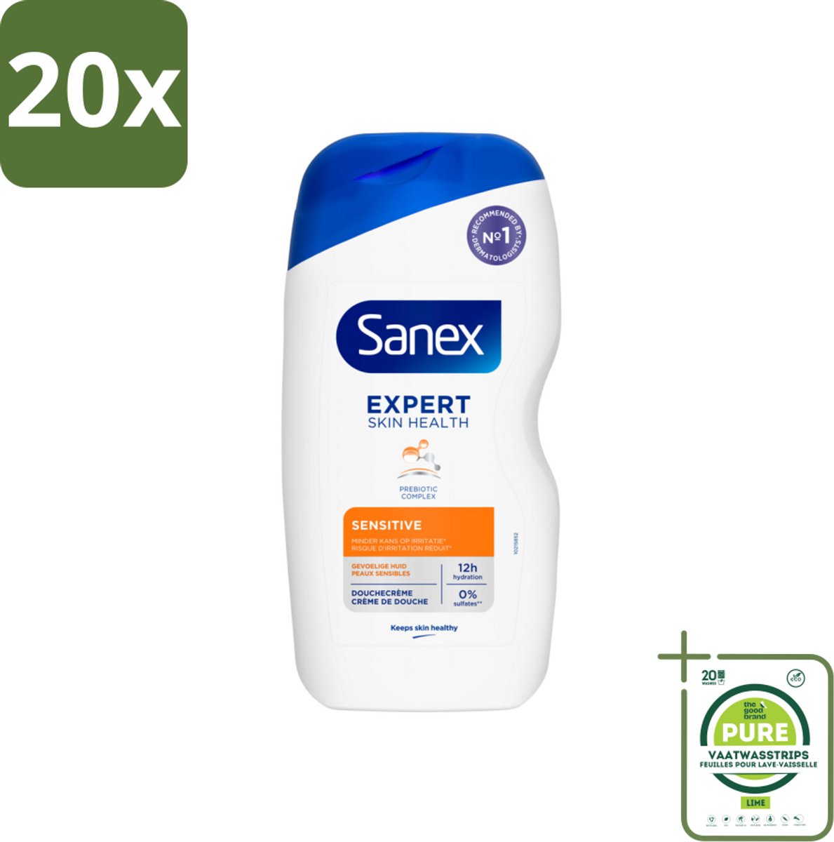 20 x Sanex Douchegel Expert Skin Health Sensitive 400 ml - Grootverpakking - Gevoelige Huid - Douchegel - Huidverzorging - Milde Reiniging - Whey Proteïne