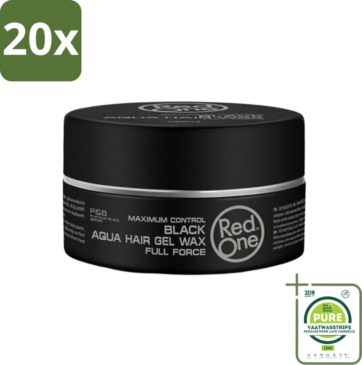 20 x Red One - Haarwax - Black - Aqua Hair Gel Wax - Voor Krachtige Fixatie & Glans - 150 ml - Grootverpakking - Haarwax - Haargel - Haargel Wax - Krachtige Fixatie - Glans