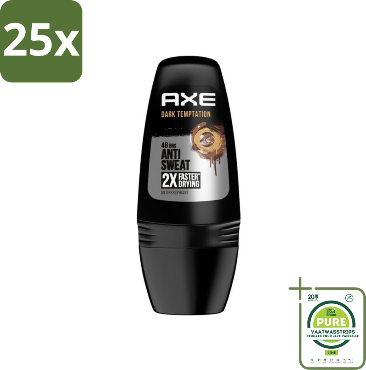 25 x Axe - Deodorant Roller - 48hrs Anti Sweat - Dark Temptation - Anti-transpirant - 50 ml - Grootverpakking - 48 Uur Bescherming - Antitranspirant Roller - Zweetbevochtiging - Geur - Chocolade