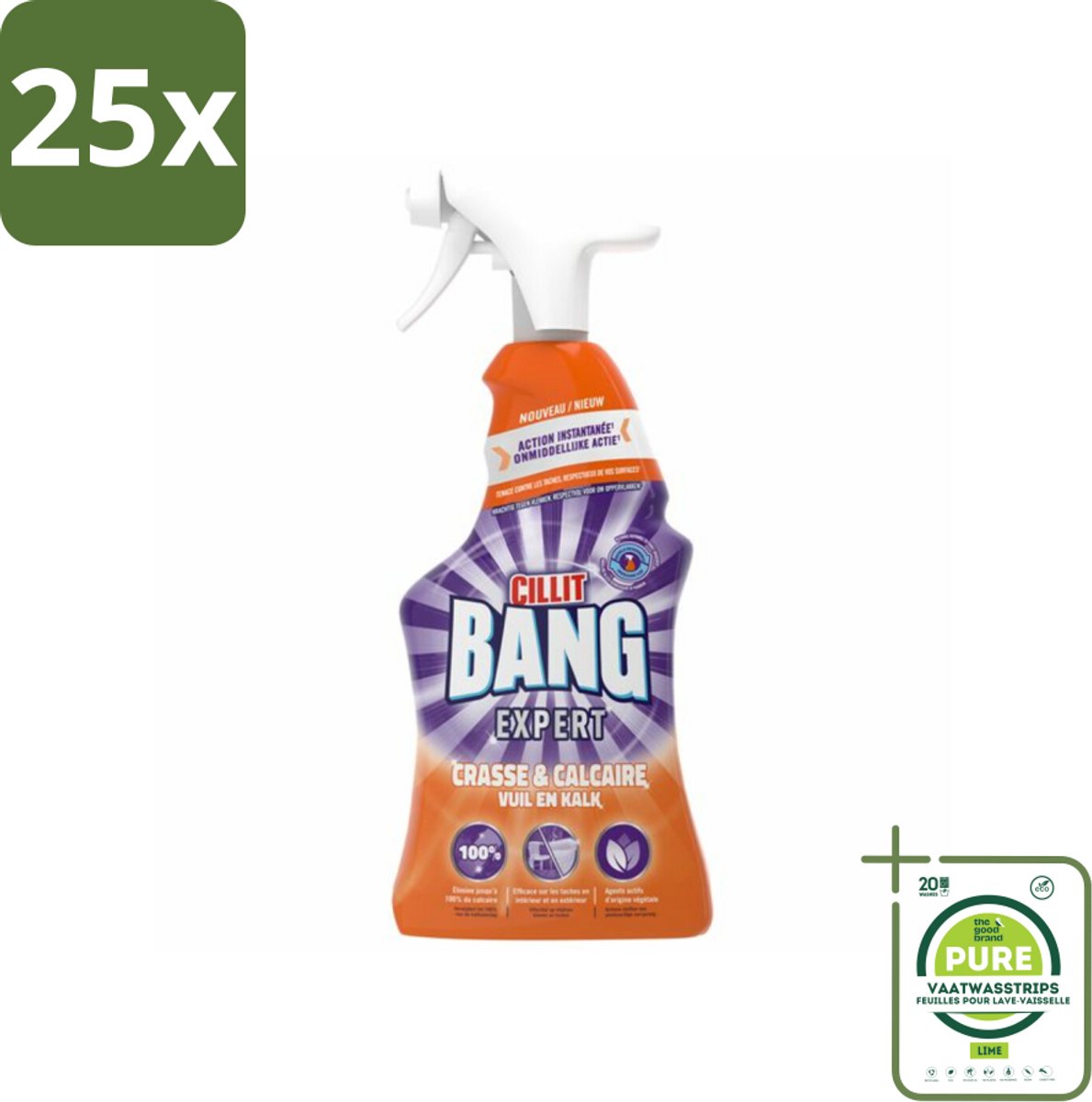 25 x Cillit Bang Lime & Grime Spray 750 ml - Grootverpakking - Kalk Verwijderen - Vet Verwijderen - Vuil Verwijderen - Reinigings Spray - Keuken Reinigen
