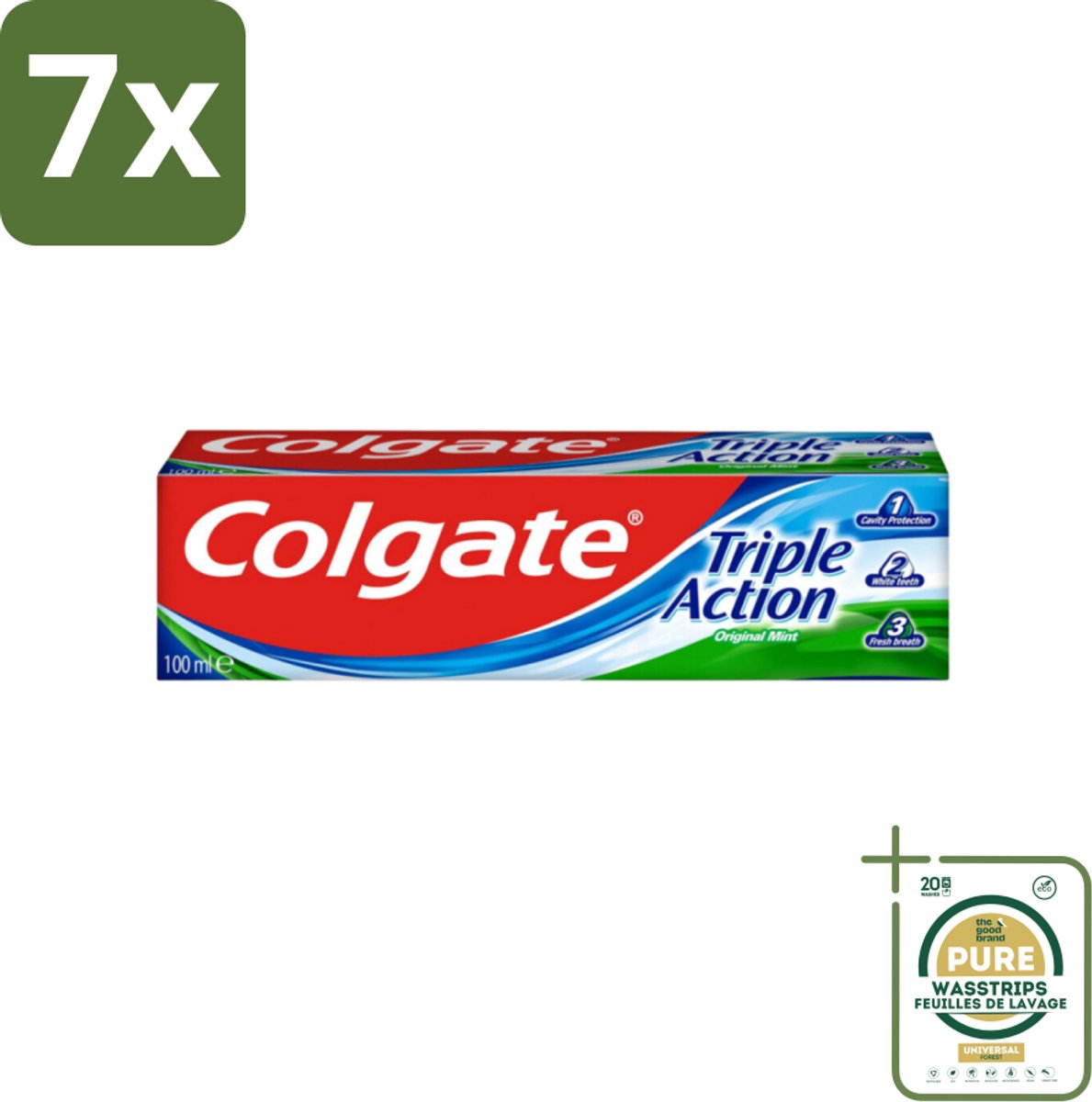 7 x Colgate Tandpasta Triple Action 100 ml - Grootverpakking - Tandpasta - Gaatjes - Wittere Tanden - Frisse Adem - Mondverzorging