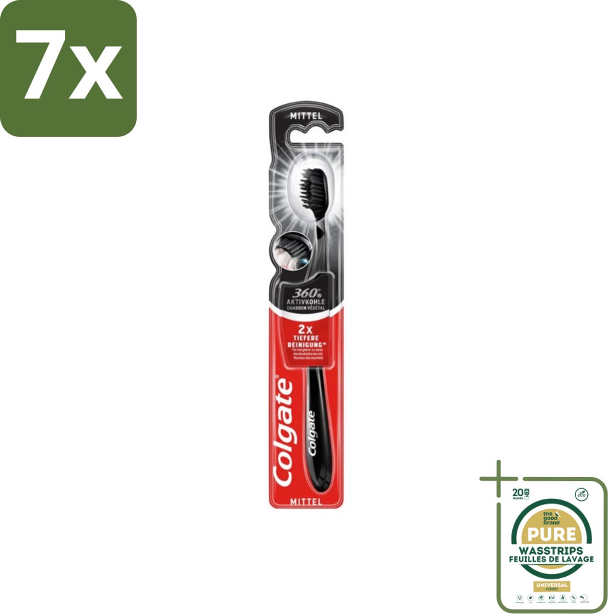 7 x Colgate - Tandenborstel - Charcoal Black 360 Medium - Zwart - 1 Tandenborstel - Grootverpakking - Tandenborstel - Houtskool - Tandenborstel Houtskool - Mondverzorging - Tandenborstel 360