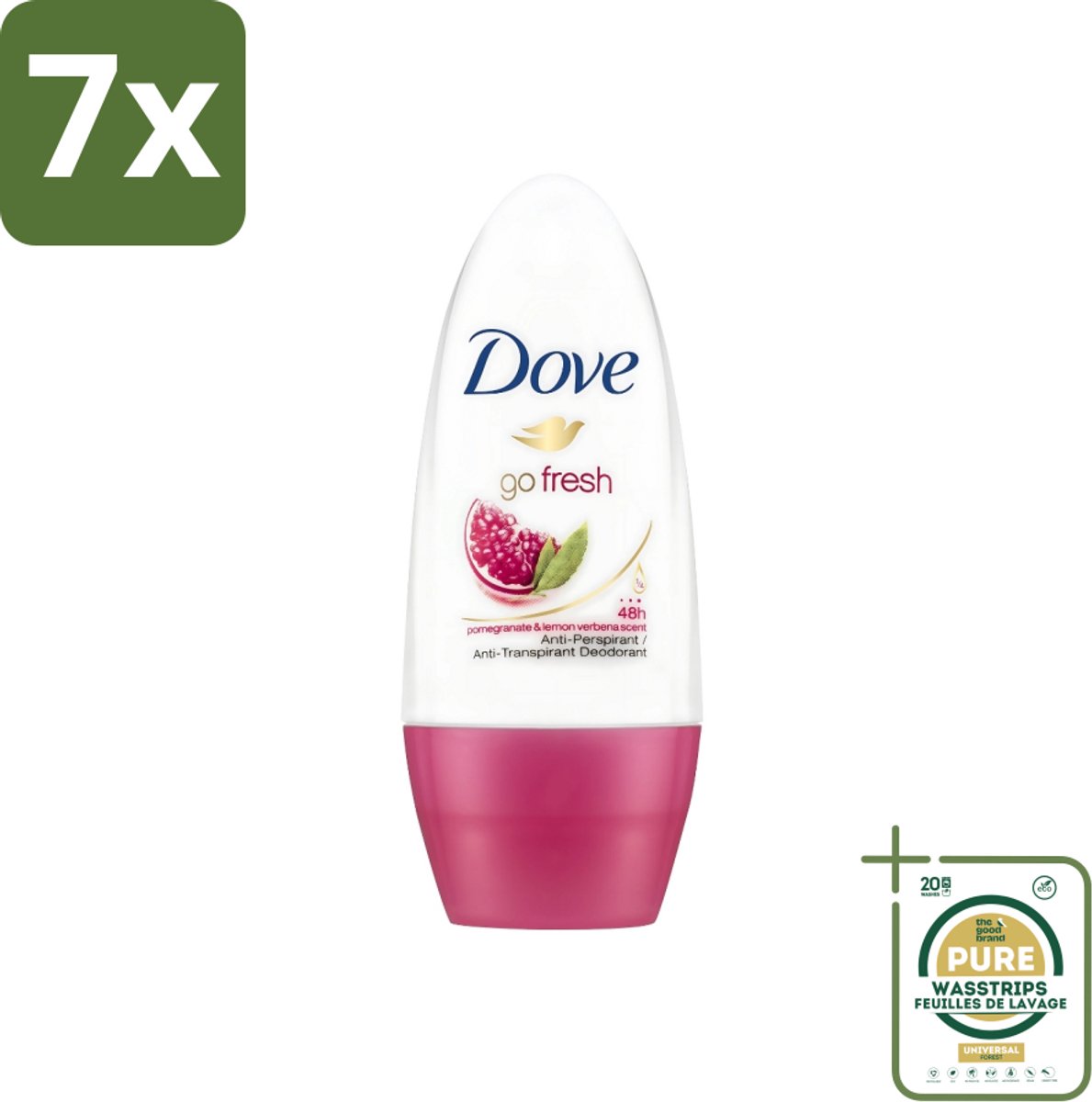 7 x Dove - Deodorant - Roll-on Go Fresh Granaatappel - Frisse geur - 50 ml - Grootverpakking - Dove Go Fresh - Granaatappel - Roll-on Deodorant - Fruitige Geur - Anti-transpirant