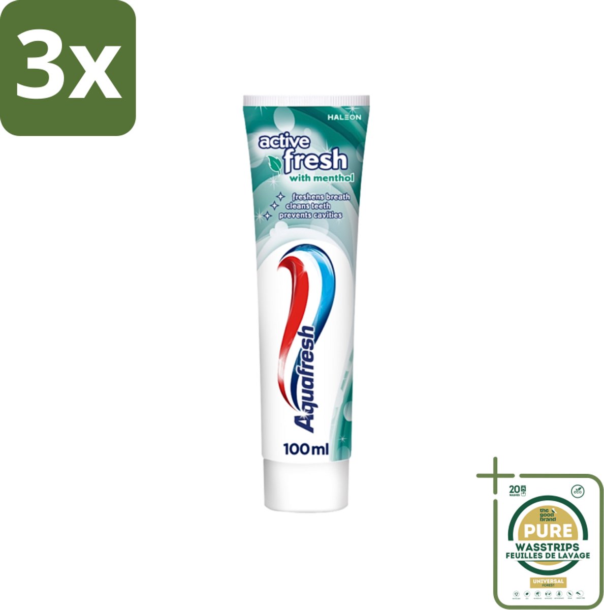 3 x Aquafresh - Tandpasta - Verfrissende Reiniging - Menthol - 100 ml - Grootverpakking - Tandpasta Menthol - Verfrissende Reiniging - Mondverfrissend - Tandplak Verwijderen - Tandsteen Voorkomen