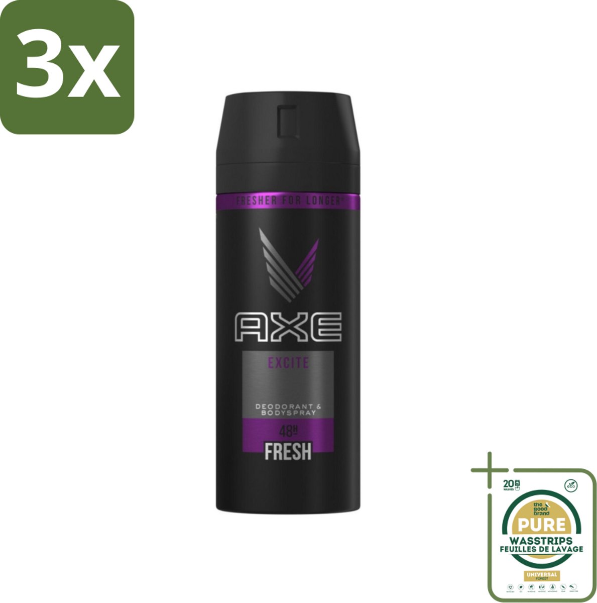 3 x Axe Deodorant Bodyspray Excite 150 ml - Grootverpakking - Axe Excite - Deodorant Bodyspray - Geur - Lichaamsgeur Bescherming - Onweerstaanbare Geur