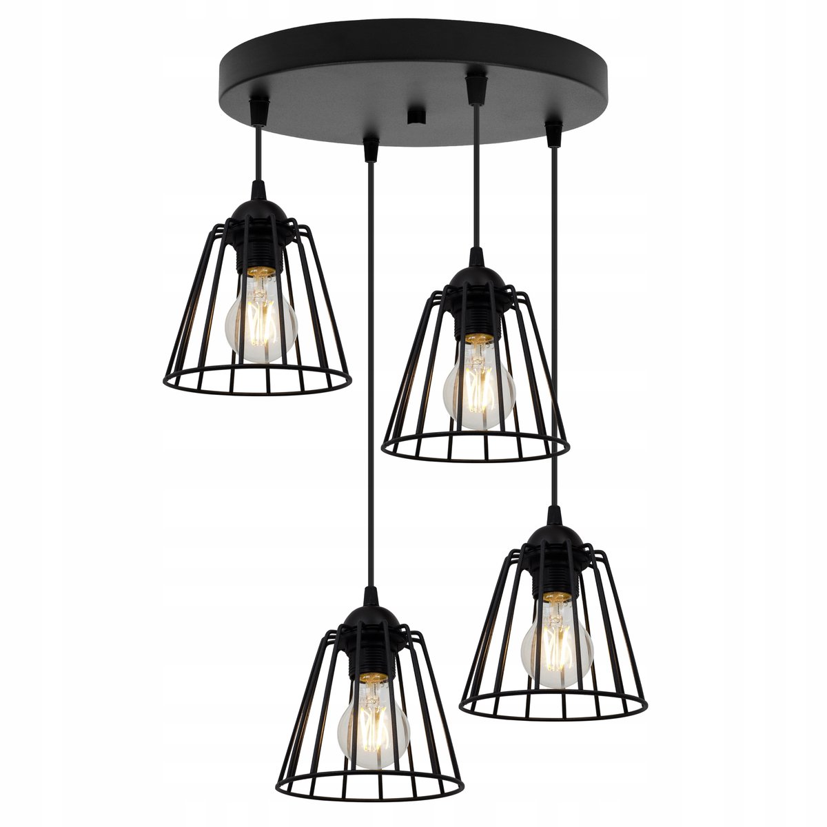 Zwarte Loft Hanglamp Edison E27 4-lichts - Stijlvolle Verlichting
