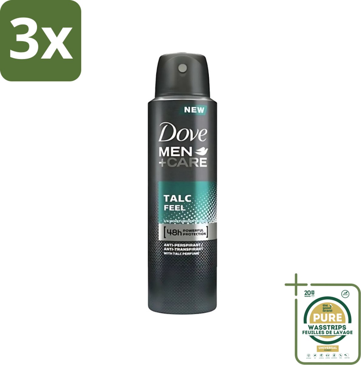 3 x Dove - Deodorant - Men Care Talc Feel - Zachte en verzorgende bescherming - 150 ml - Grootverpakking - Deodorant Spray - Zweetbescherming - Frisheid - Huidbescherming - Men Care