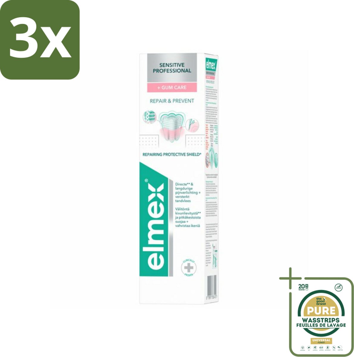 3 x Elmex Tandpasta Sensitive Professional Gum Care 75 ml - Grootverpakking - Gevoelige Tanden - Tandpasta - Gevoeligheid - Tandarts Aanbevolen - PRO-ARGIN Technologie