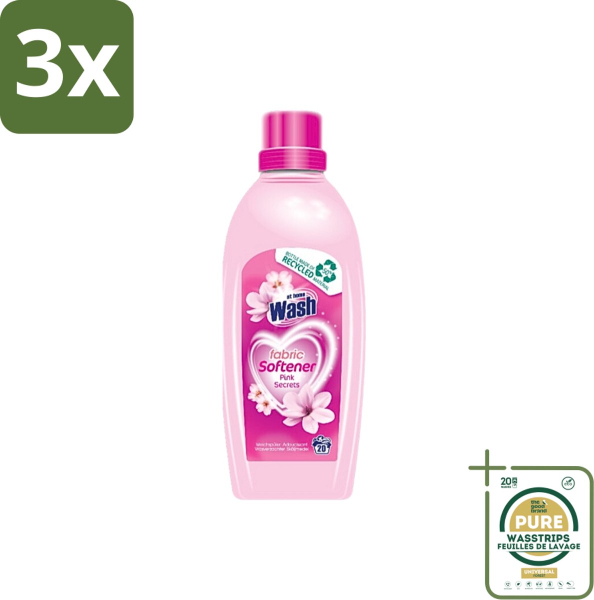 3 x At Home - Wash - Wasverzachter - Pink Secrets - 20 Wasbeurten - Grootverpakking - Wasverzachter - Wasverzachter Pink Secrets - Wasverzachter Voor Kleding - Wasverzachter Voor Alle Stoffen - Wasverzachter Voor Katoen