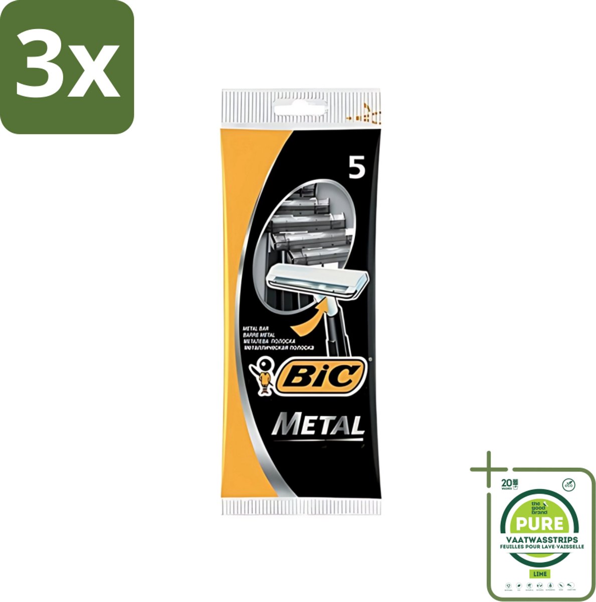 3 x Bic - Scheermesjes - Metaal - Enkel Mesje - Wegwerpmesjes - 5 Scheermesjes - Grootverpakking - Scheermesje - Wegwerpmesje - Roestvrij Staal - Enkel Mesje - Precisie Scheren