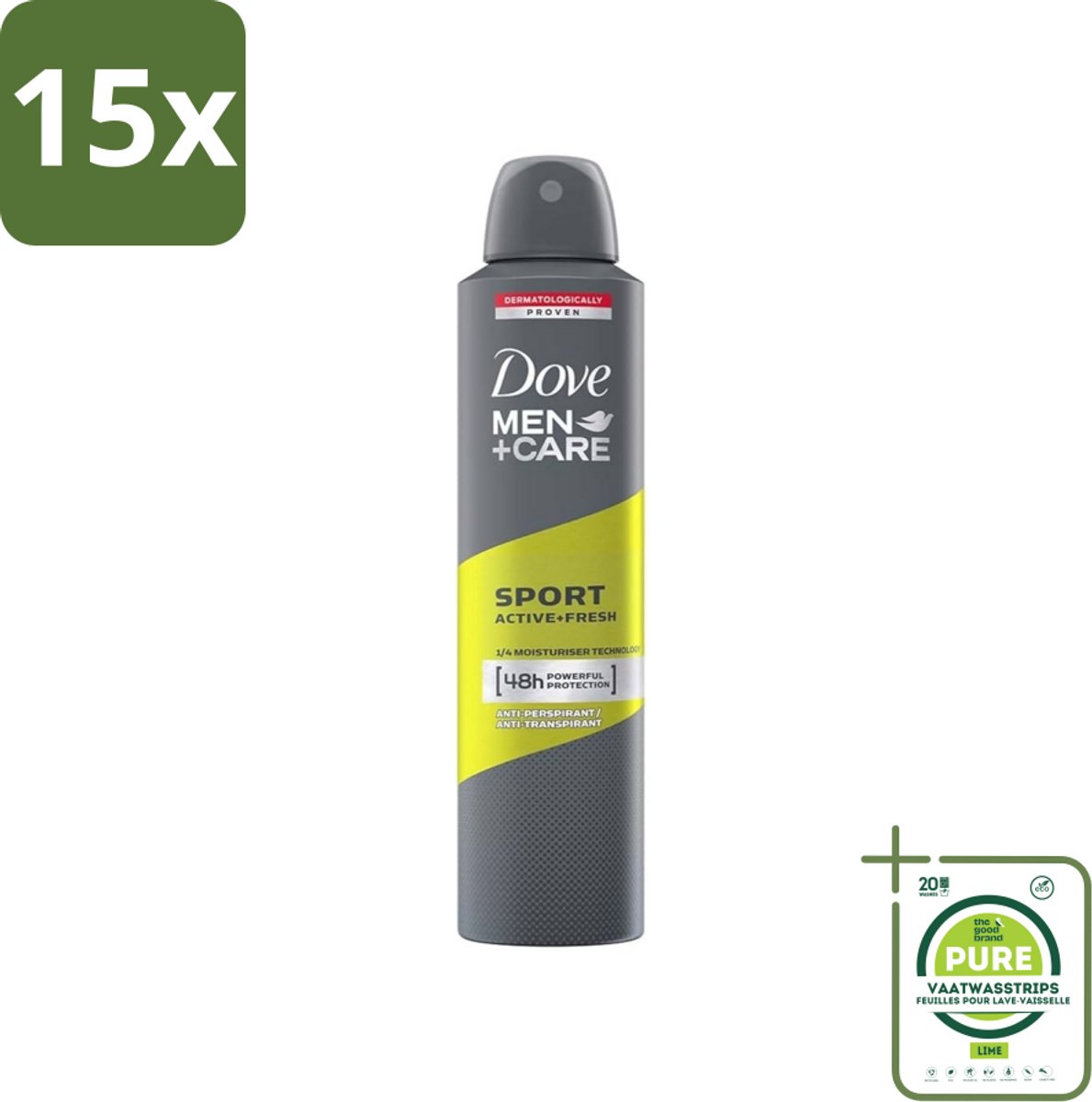 15 x Dove - Deodorant - Spray Men - Sport Active + Fresh - Energiek en verfrissend - 250 ml - Grootverpakking - Sport Deodorant - Anti-transpirant - Zweetbehandeling - Frisheid - Energie