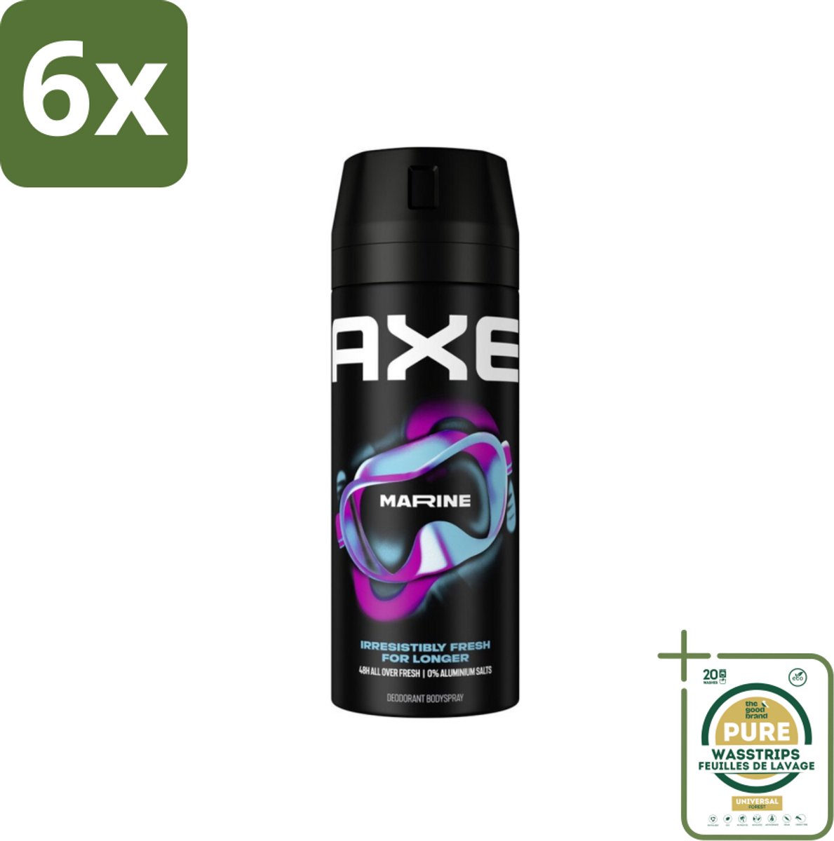 Axe - Deodorant Bodyspray - 100% Fresh Fragrance - Marine - Sea Breeze & Sage - 150 ml - Voordeelverpakking - 6 stuks - Bodyspray - Frisheid