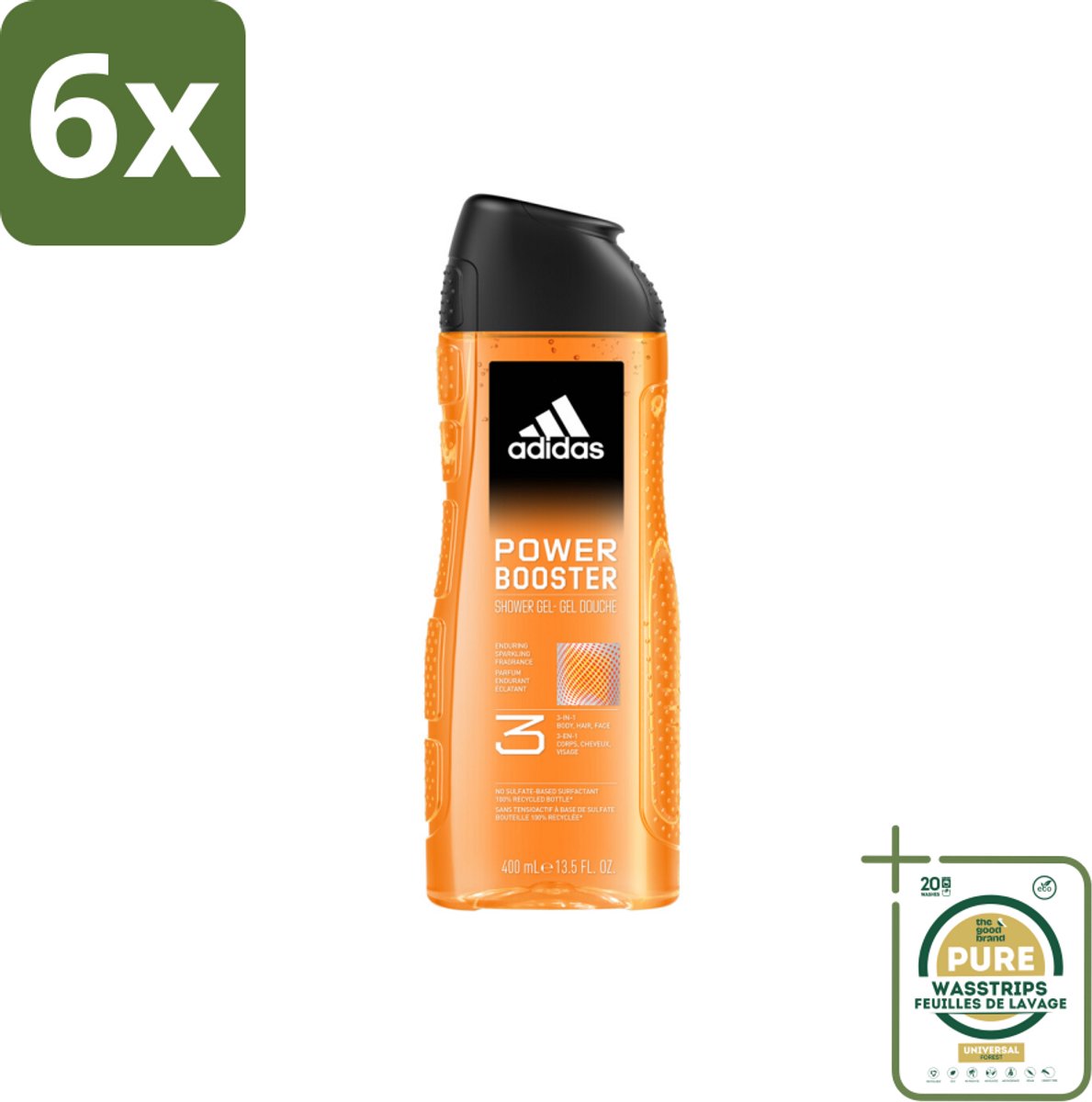 Adidas Shower Gel Power Booster 250 ml - Voordeelverpakking - 6 stuks - Lichaam - Gezicht