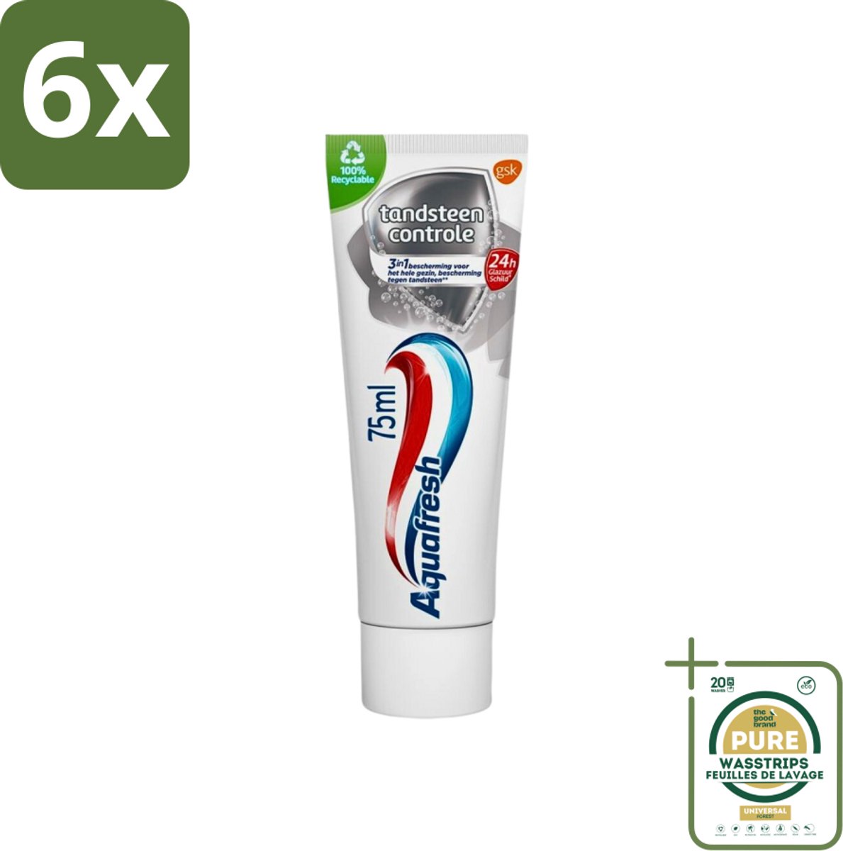 Aquafresh Tandpasta Tandsteen Controle Frisse Adem 75 ml - Voordeelverpakking - 6 stuks - Tandplak verwijderen - Bescherming tegen tandsteen