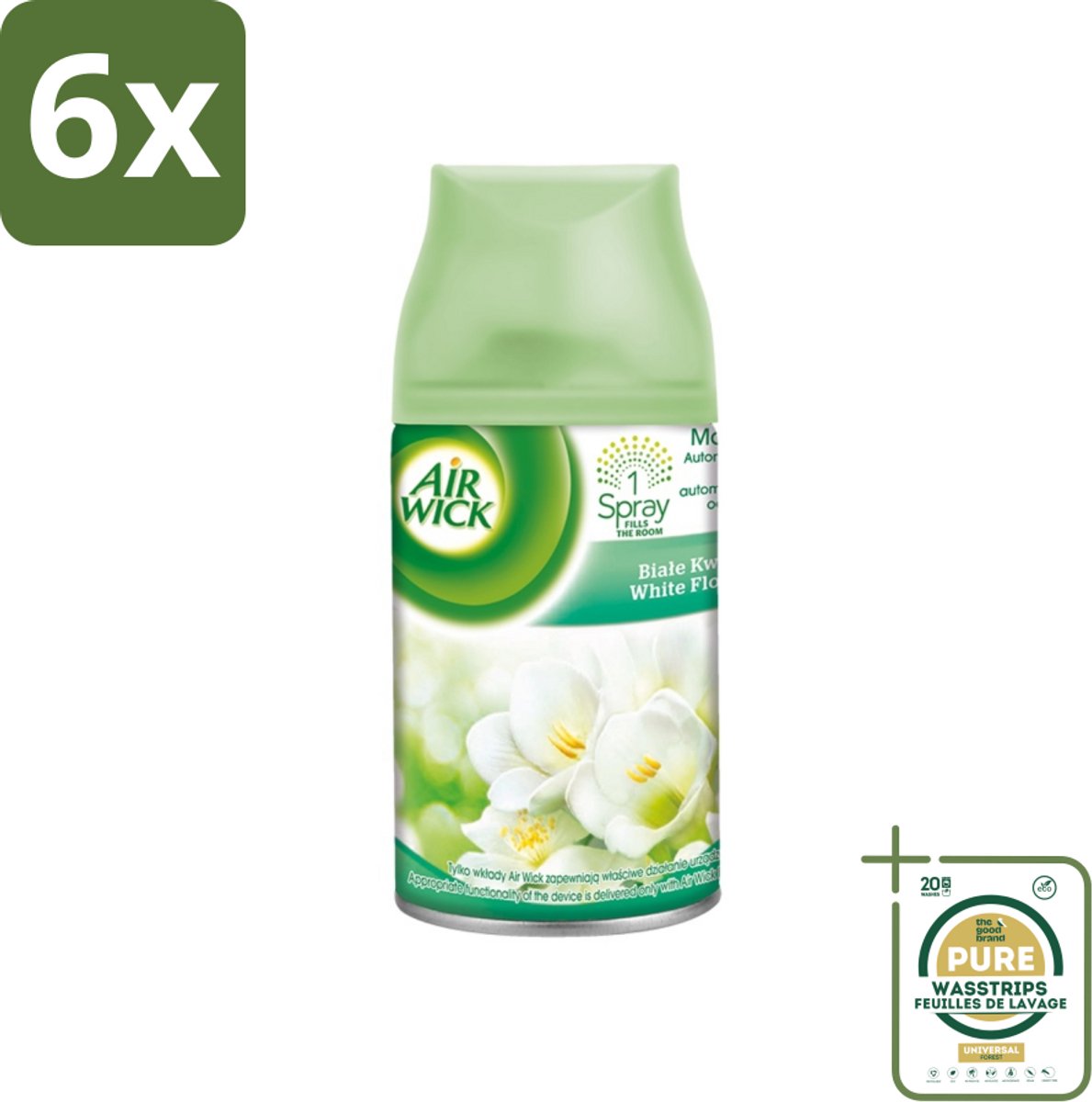 Air Wick - Luchtverfrisser Navulling - Jasmijn & Witte Bloemen - Automatische Spray - 250 ml - Voordeelverpakking - 6 stuks - Geurverspreiding - Automatische spray