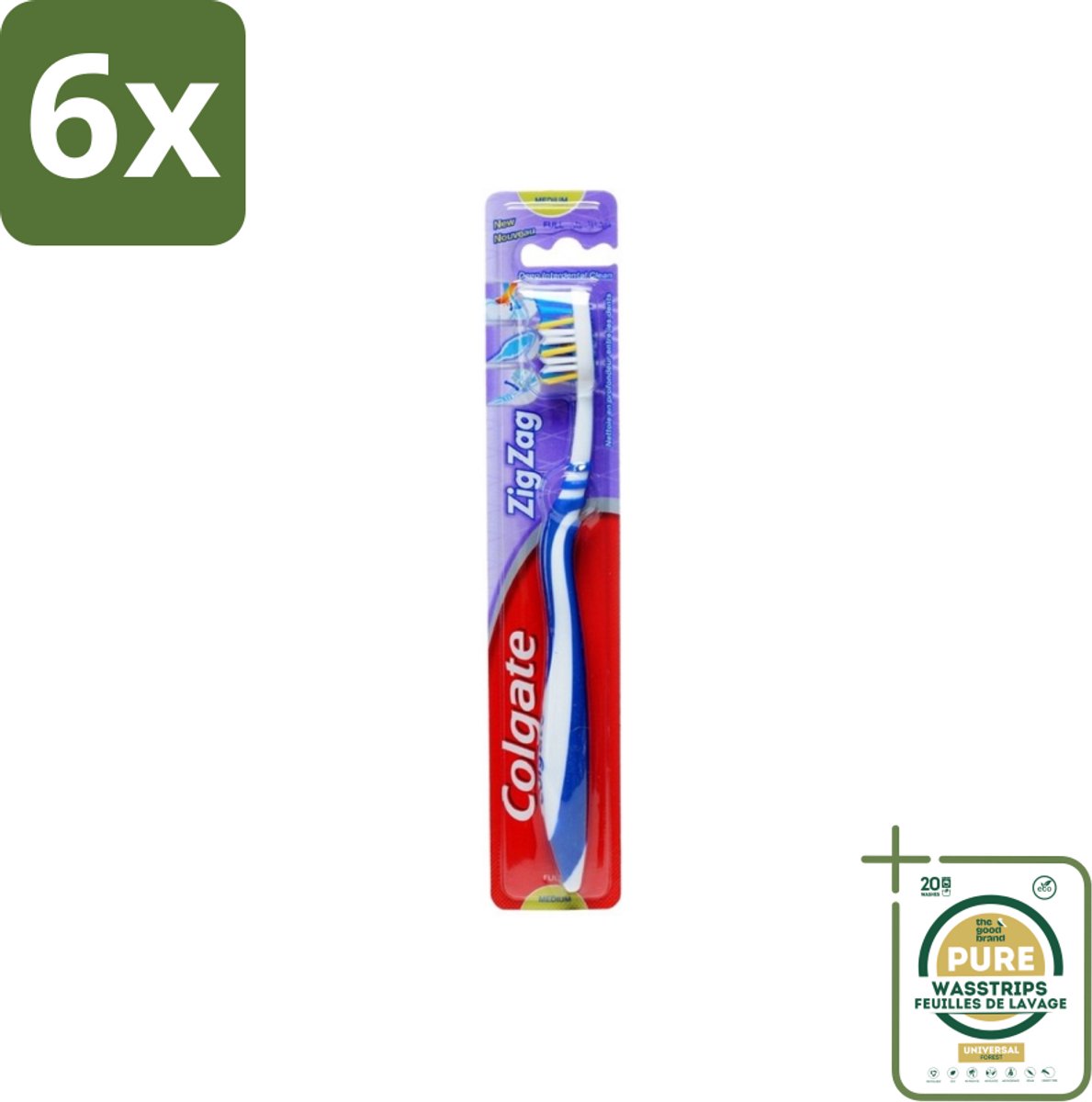 Colgate - Tandenborstel - ZigZag Medium - 1 Tandenborstel - Voordeelverpakking - 6 stuks - Tandenborstel medium - Tandenborstel hardheid