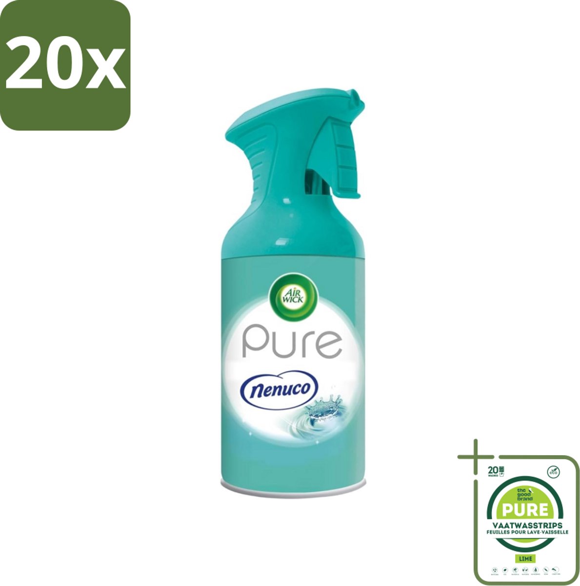 20 x Air Wick - Luchtverfrisser - Pure Nenuco - Spray - 250 ml - Grootverpakking - Luchtverfrisser - Nenuco - Luchtverfrissende Geur - Frisse Geur - Luchtverfrisser Spray