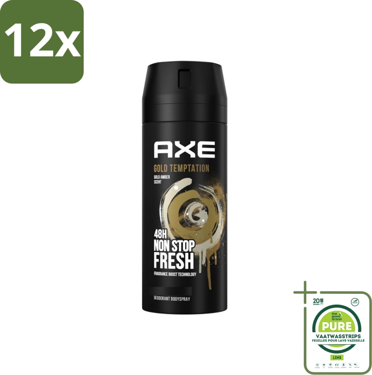 Axe - Deodorant Bodyspray - 48hrs Non Stop Fresh - Gold Temptation - Gold Amber - 150 ml - Voordeelverpakking - 12 stuks - Axe gold temptation - Deodorant bodyspray