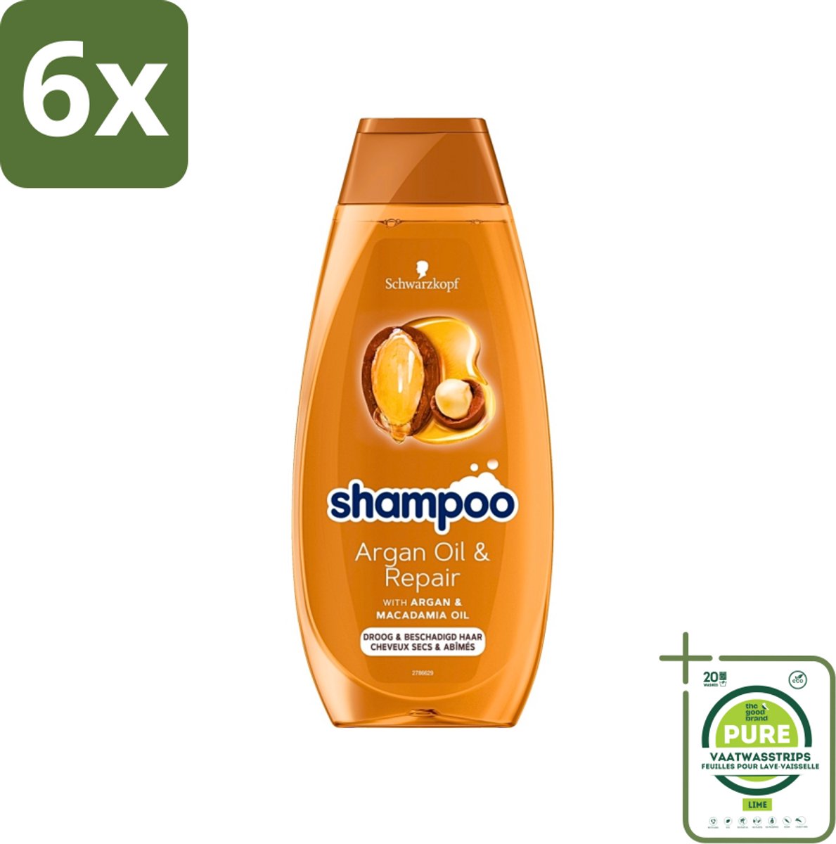 Schwarzkopf - Shampoo Argan Oil & Repair - Voedt & Versterkt - 400 ml - Voordeelverpakking - 6 stuks - Argan oil shampoo - Droog haar shampoo