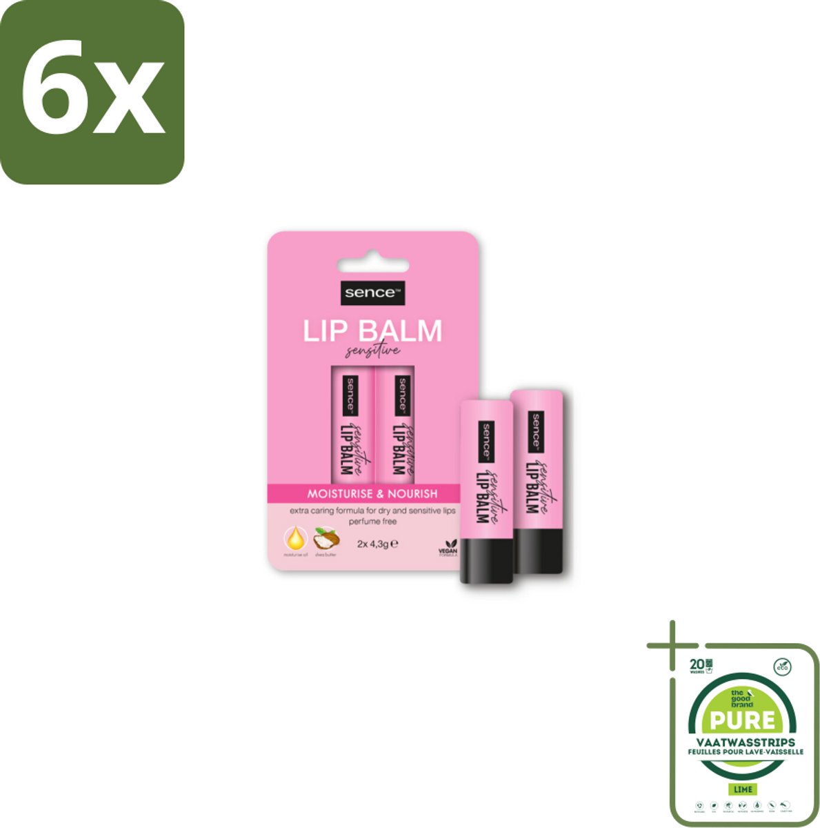 Sence Lippenbalsem Sensitive 2 stuks per verpakking - Voordeelverpakking - 6 stuks - Lippenbalsem - Voedend lippenbalsem