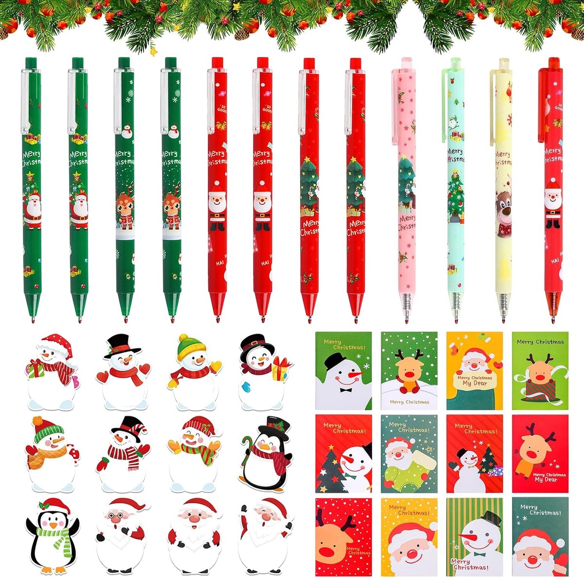 36 stuks kerstbriefpapierset, gelpennen Kerstmis, sticky notes, Kerstmis en Kerstmis, notitieblok, pen Kerstmis voor school, kantoor, familie, briefpapier, levering, cadeau voor kinderen