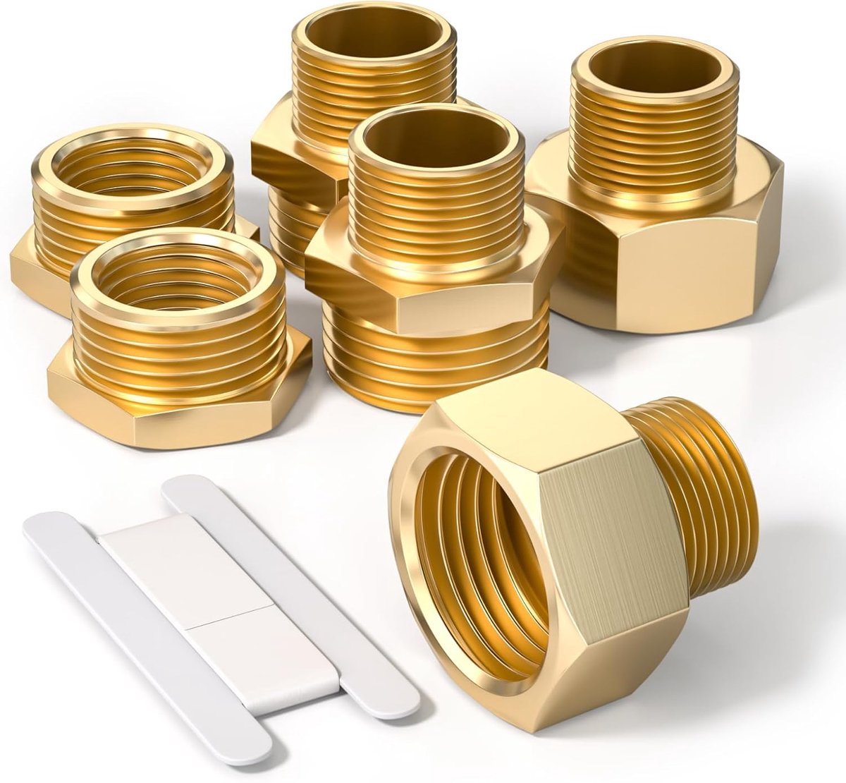 6 Stuks 3/8 "Tot 1/2" Vrouwelijke & Mannelijke BSP Draad Messing Hex Tepel & Hex Reducer & Hex Bus Connector Voor Pijp Aansluiten Conversie