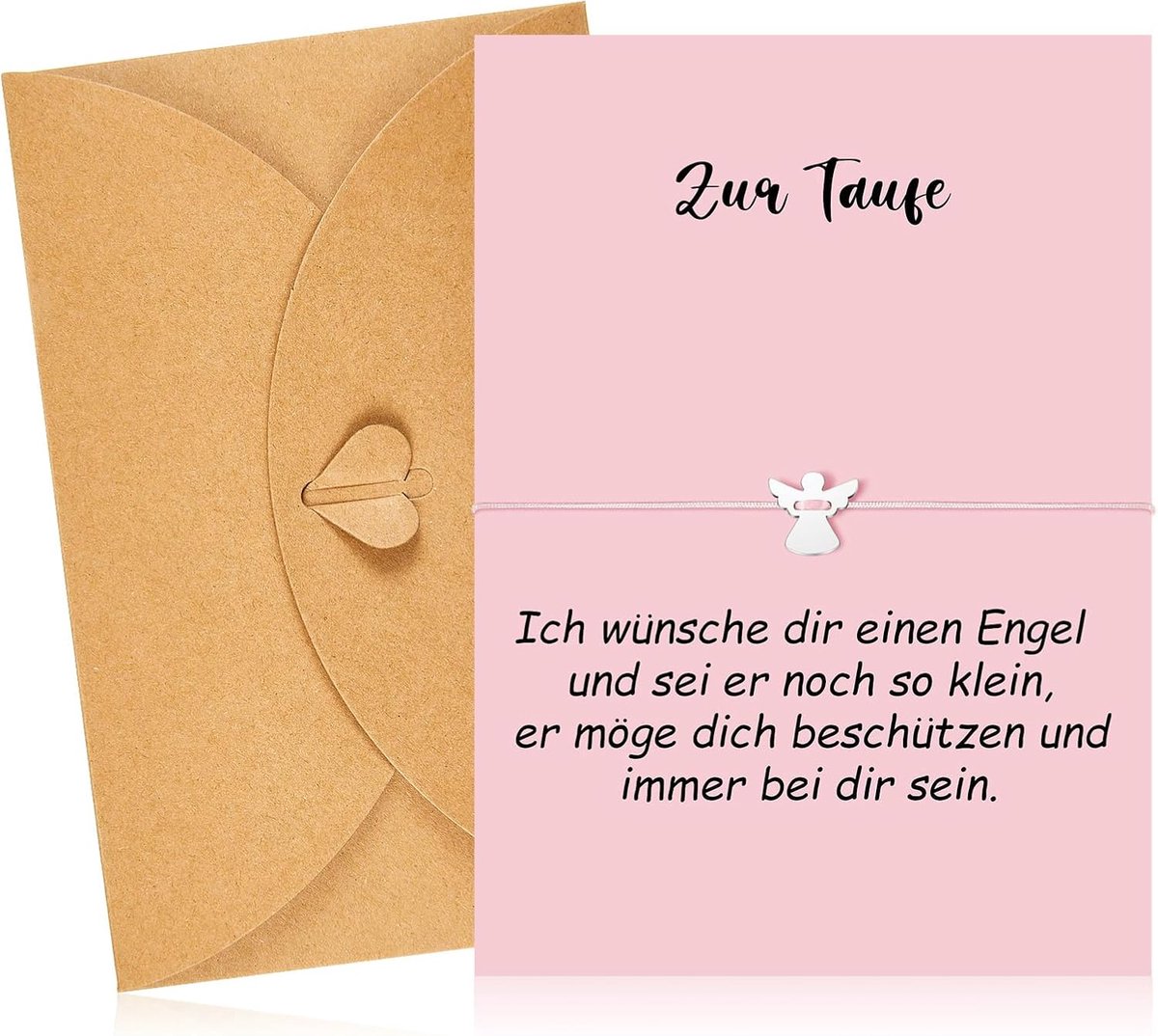 Set van 3 doopgeschenken, beschermengel, armband doopkaart met envelop voor jongens en meisjes, doopkind, doopcadeau, 20 Zentimter, Roestvrij staal