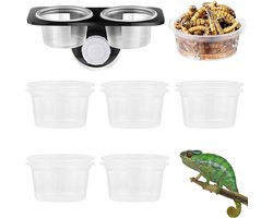 Gecko Reptielvoer en waterbeker, 2 stuks, voor reptielen, gecko feeder met 20 voerkopjes, zuignap, reptielenvoer, watervoerbak met schroefaccessoires (dubbele kom)