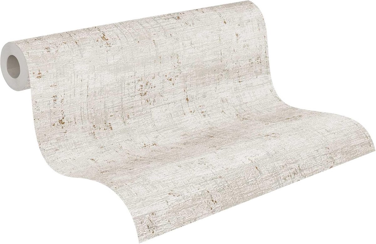 Behang 396574 Industrieel met structuur in grijs, crème, beige - hoogwaardig design behang met metallic effect in brons voor verschillende ruimtes - 10,05m x 0,53m - Made in Germany