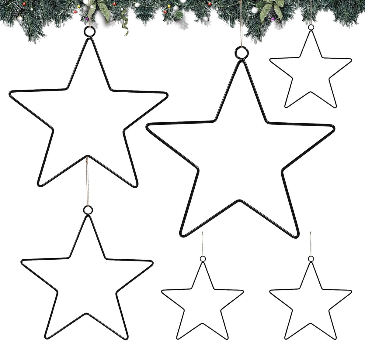 ster zwart, 6 stuks zwarte kerstdecoratie metalen sterren metalen sterren om te knutselen, metalen decoratieve hangers, ster decoratie voor Thanksgiving Kerstmis