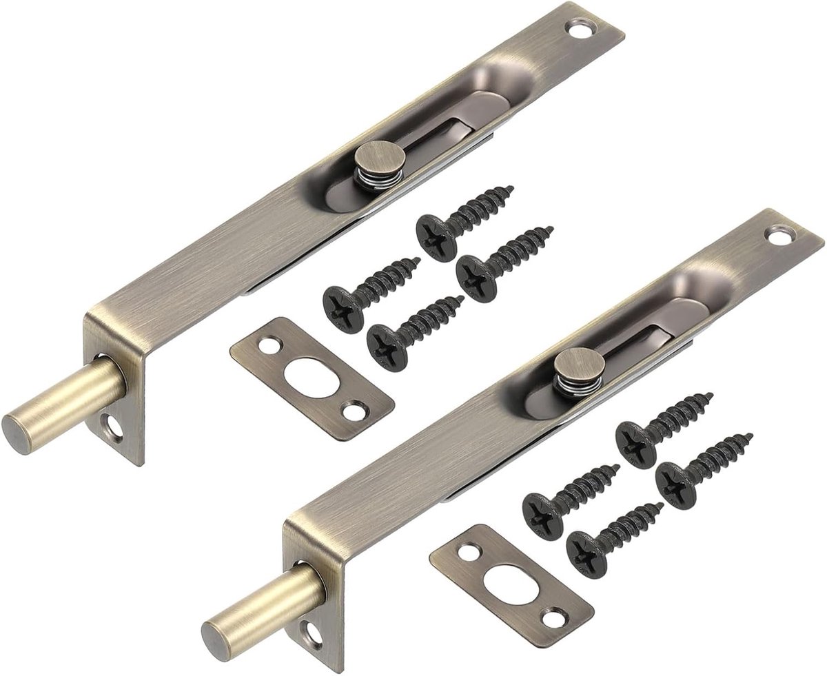 Flush Bolt 15 cm x 1,8 cm, 2 stuks roestvrij staal Frans deurslot verborgen glijbaan dubbele deurvergrendeling voor hout composiet dubbele deur, brons