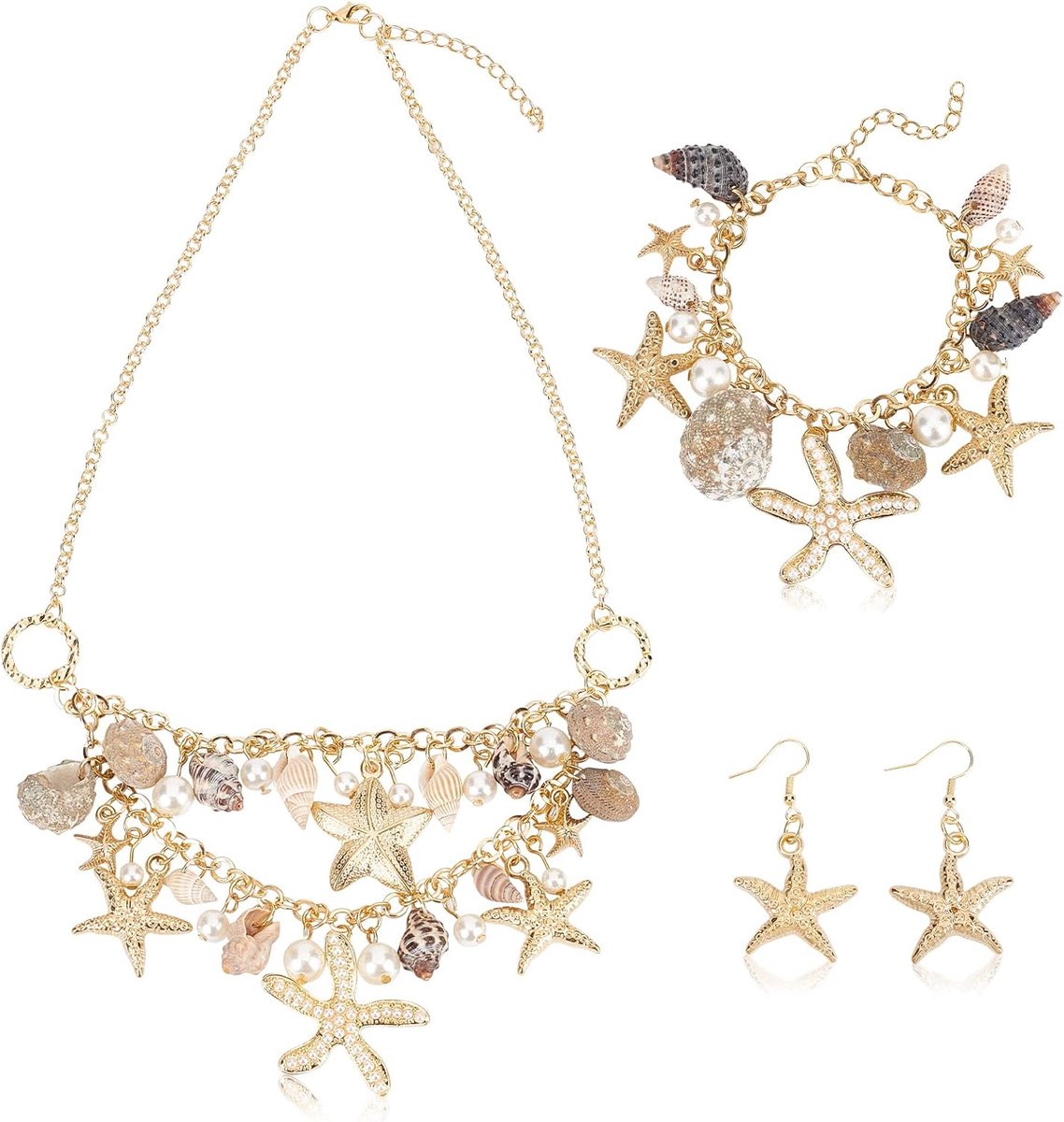 Elite Fashion Sea Shell Zeester Faux Parel Kraag Bib Statement Chunky Ketting