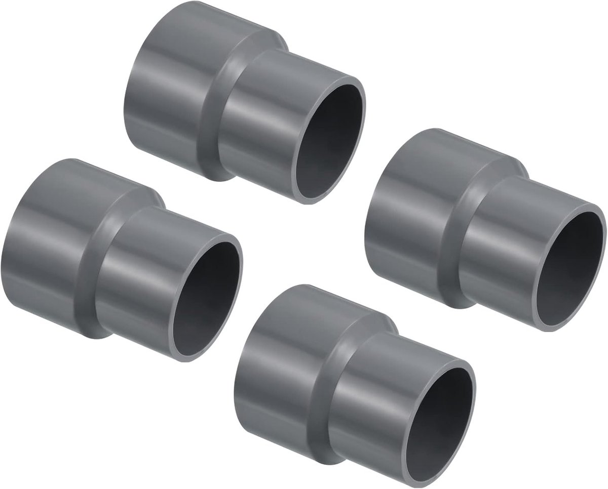 PVC Reducer Pijpfitting 50x40mm, 4 Pack Rechte Koppeling Adapter Connector, Grijs