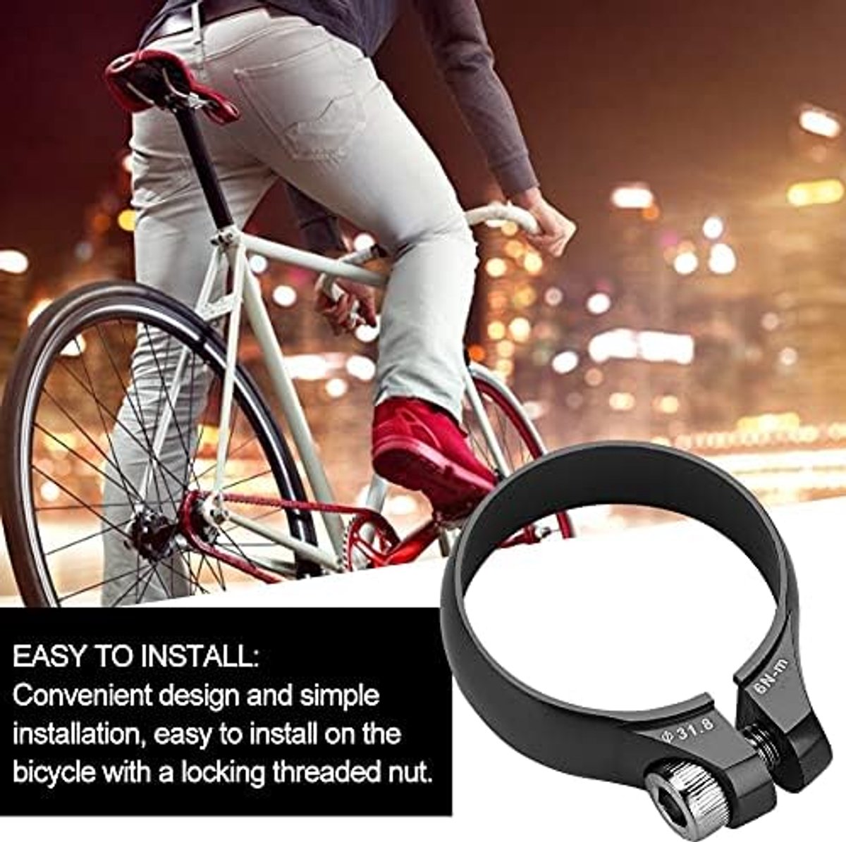 superlicht en duurzaam fietszadelklem, 27,2 mm en 31,8 mm, eenvoudig te installeren voor Fietszadelsteunslot, voor mountainbike, roadbike, vouwfiets en stadfiets (zwart)