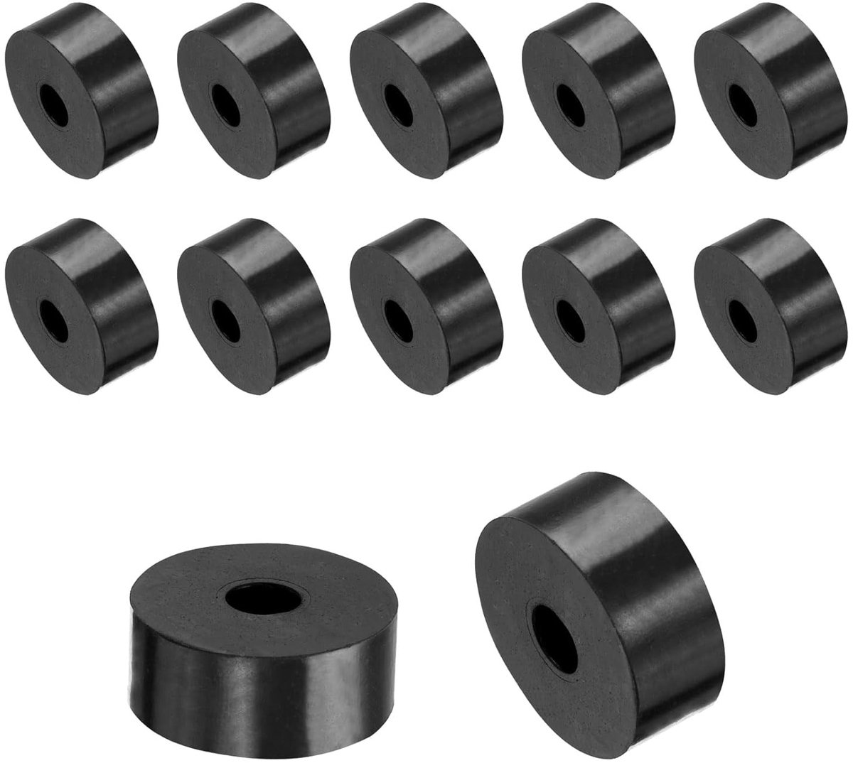 Afstandhouders van rubber, 25 mm buitendiameter, 6,5 mm binnendiameter, 10 mm hoog, rond, trillingsbestendig, dikke rubberen sluitringen, 12 stuks