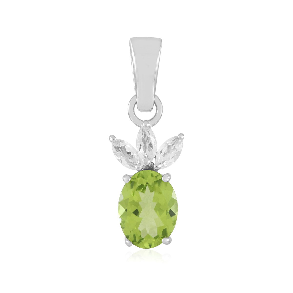 Cavill - Zilveren Hanger 925 Sterling Zilver - Peridoot Ovaal 1,134 ct en Witte Topaas 0,257 ct - Elegante Dames Sieraad - Groen en Wit