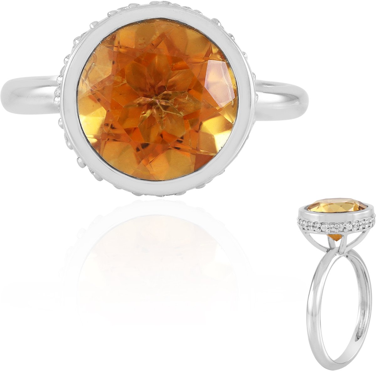 Cavill - Zilveren Ring met Oranje Kwarts 3,563 ct en Zirkonia 0,311 ct - 925 Sterling Zilver met Platinum Afwerking - Moderne Elegante Damesring