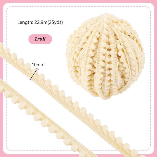 Pompoms met franjes, 12 mm met enkele rand, 12 mm met enkele rand, franje, tarwekleur, naaien, handwerk, pompons, kwastjes, kant voor naaien, doe-het-zelf ambachten, feest, woondecoratie — afbeelding 5