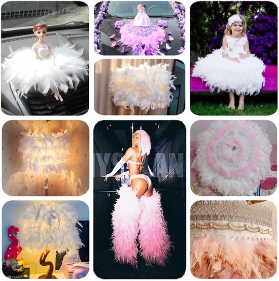 3 m veerboord, veerfranjes met satijnen lint, 10-15 cm breed, veren, franjes, franjes, lint, decoratieve boord, kostuumaccessoire, naai-accessoires voor doe-het-zelf knutselen, kleding, natuurlijke kleur — afbeelding 3