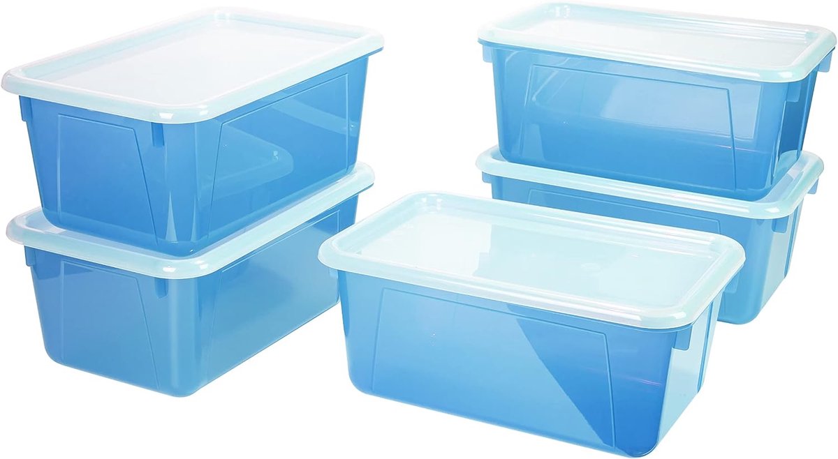 Klein Cubby Bin met Cover, 8 x 12 x 5 Inch, Tint Teal, 5-Pack (62486U05C)