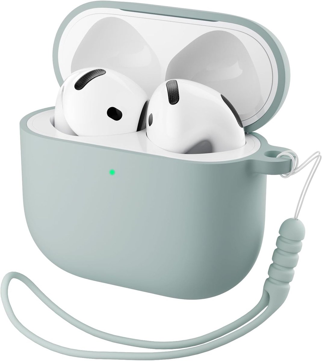 ORNARTO voor AirPods 4 hoes, vloeibare siliconen met lanyard | Mintgroen, voor AirPods 4e generatie, schokbestendige beschermhoes, Soft Skin Front LED zichtbaar