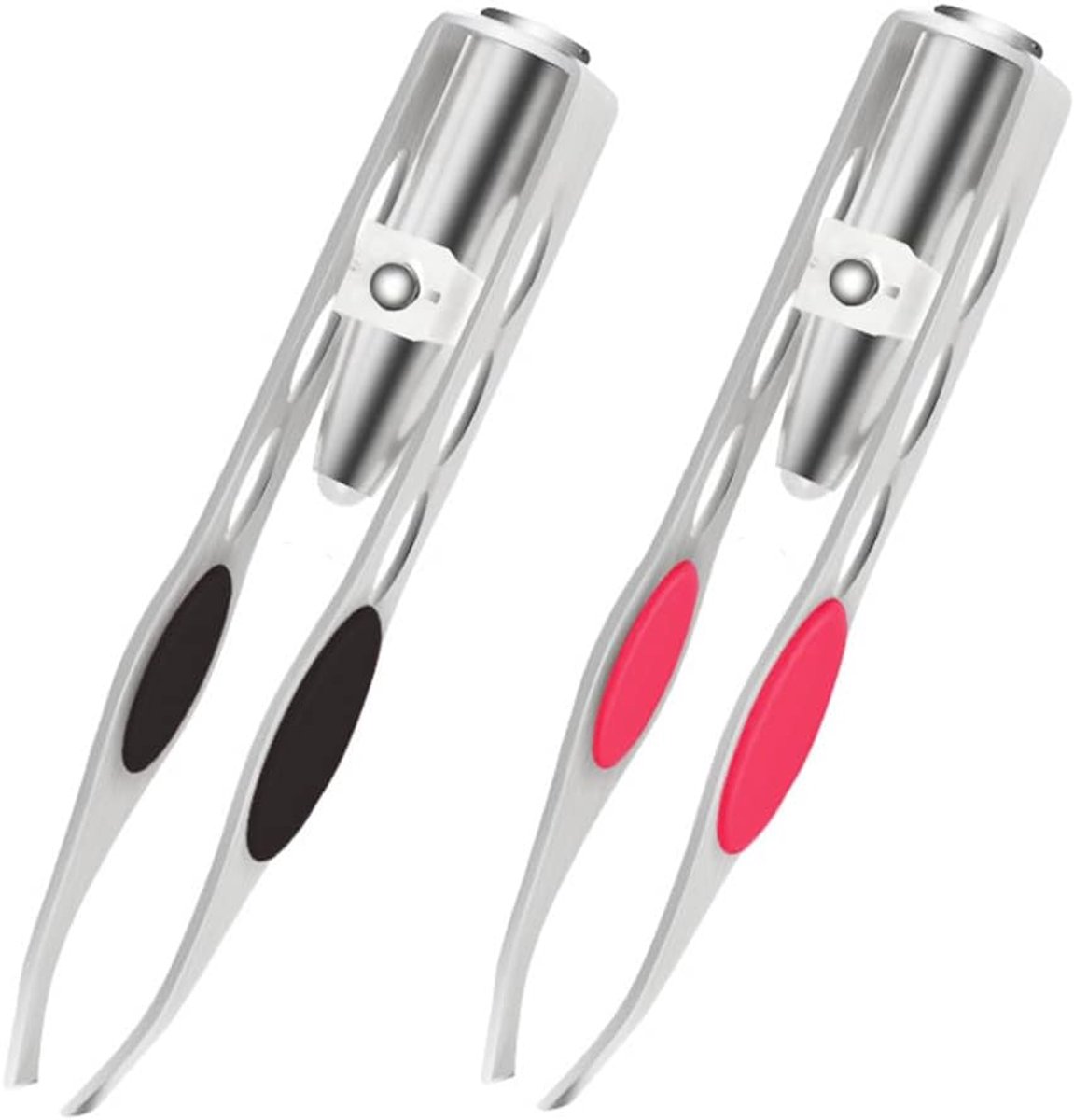 2 STKS Precisie met LED Licht Wenkbrauw Wimper Pincet voor Mannen Vrouwen Make-up Verzorging van Wenkbrauwen (Zwart + Rood)