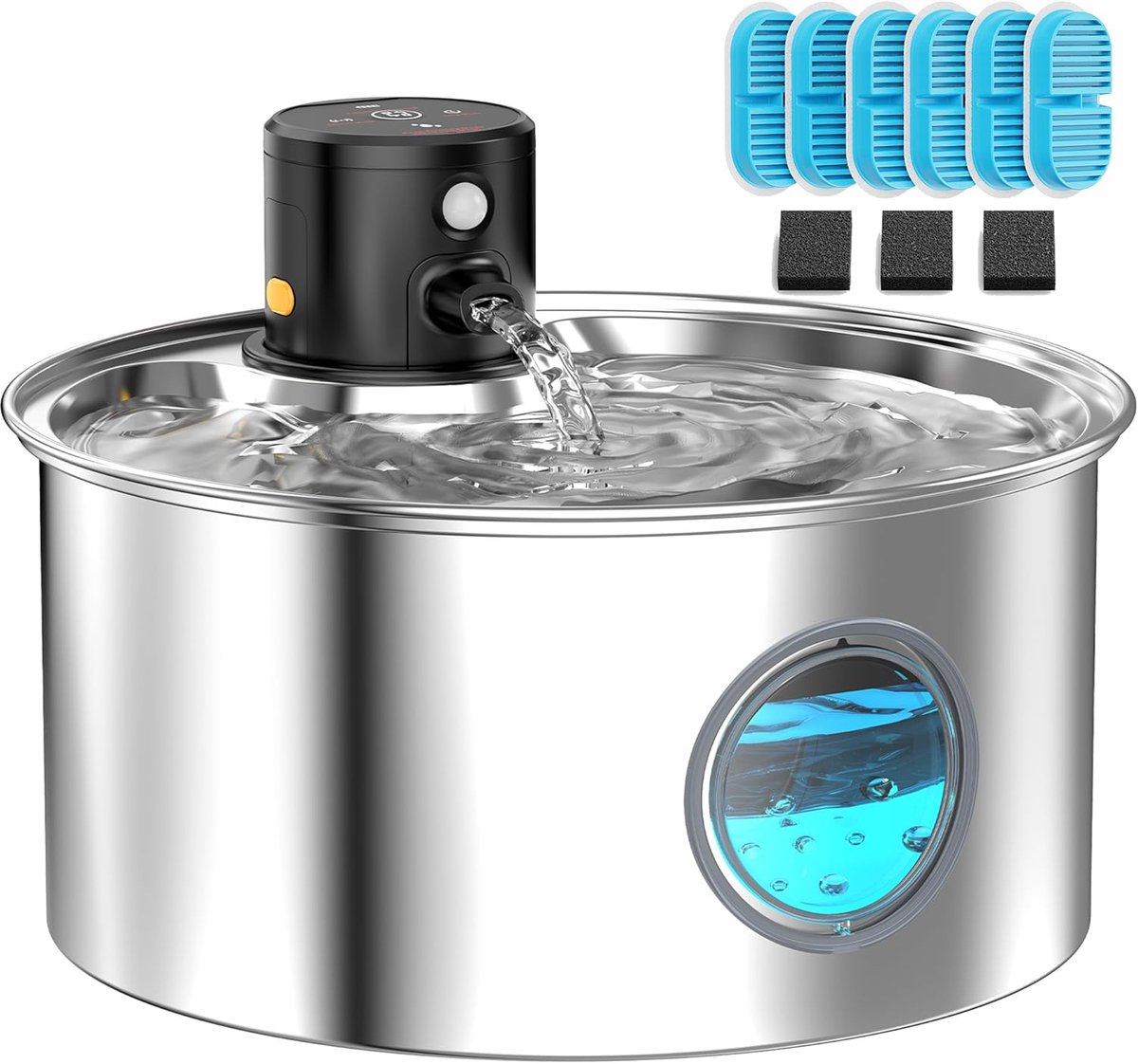 Waterfontein Batterij Aangedreven Draadloze Kattenfontein - Oplaadbare Huisdier Waterfontein Roestvrij Staal - 110 oz/3,2L Automatische Kitty Fontein met Bewegingssensor