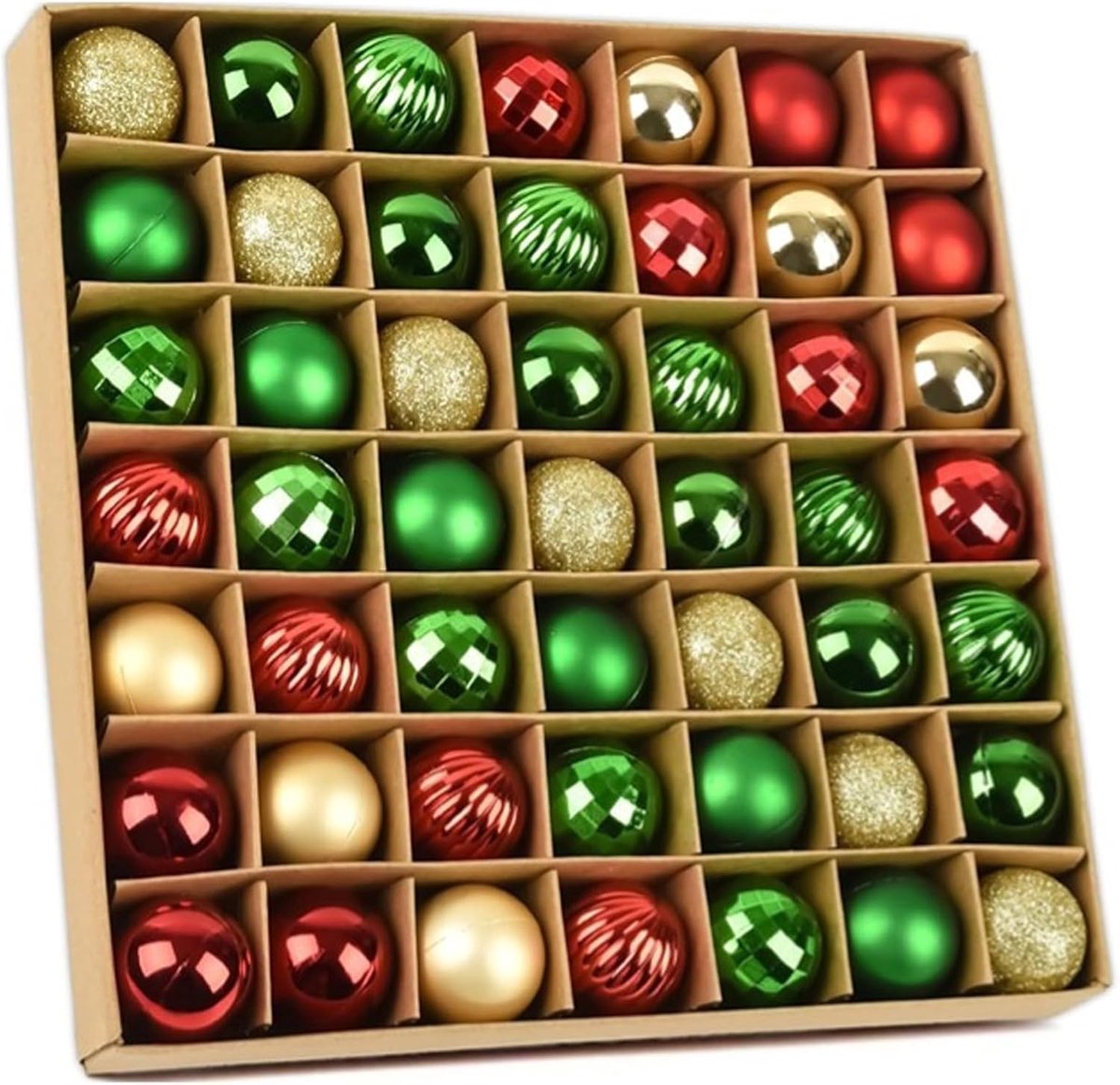 GESDYO 49 stuks mini-kerstballenset rood groen goud 3 cm kerstdecoratie kunststof ophanghaakjes kerstboomkugels - ShopVlot