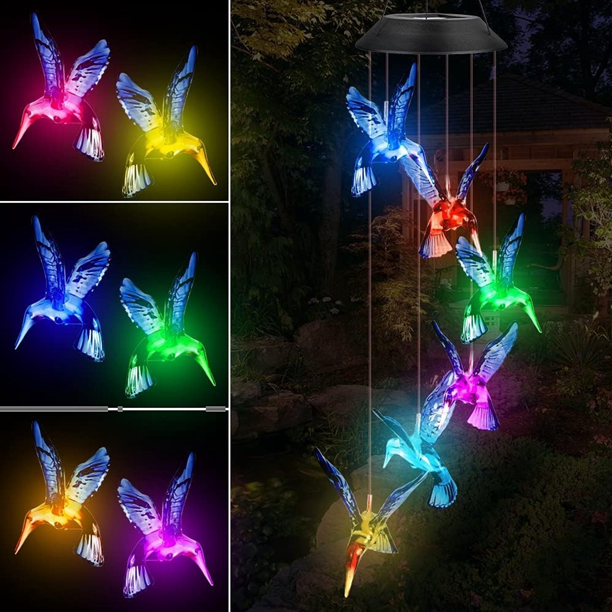 SnelShoppen - Solar Wind Chimes - Kolibrie Tuin Windgong met LED Kleurverandering, Waterdichte Hanglamp voor Buiten, Perfect voor Tuin, Patio en Balko