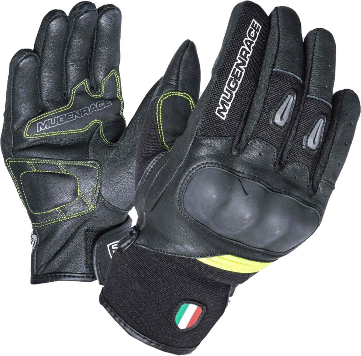 MUGENRACE Neo Kort Zwart Neon Gele Handschoenen - Handschoen