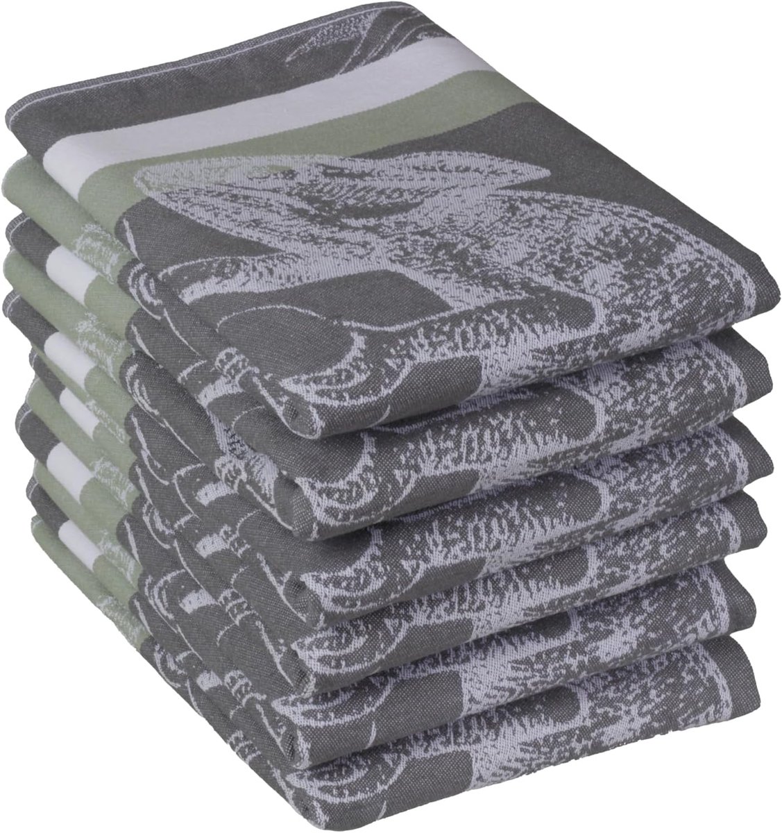 Keukenhanddoeken set 6 stuks - 50x70cm - 100% katoen - Hoge absorptie & duurzaam - Jungle, antraciet - SnelShoppen
