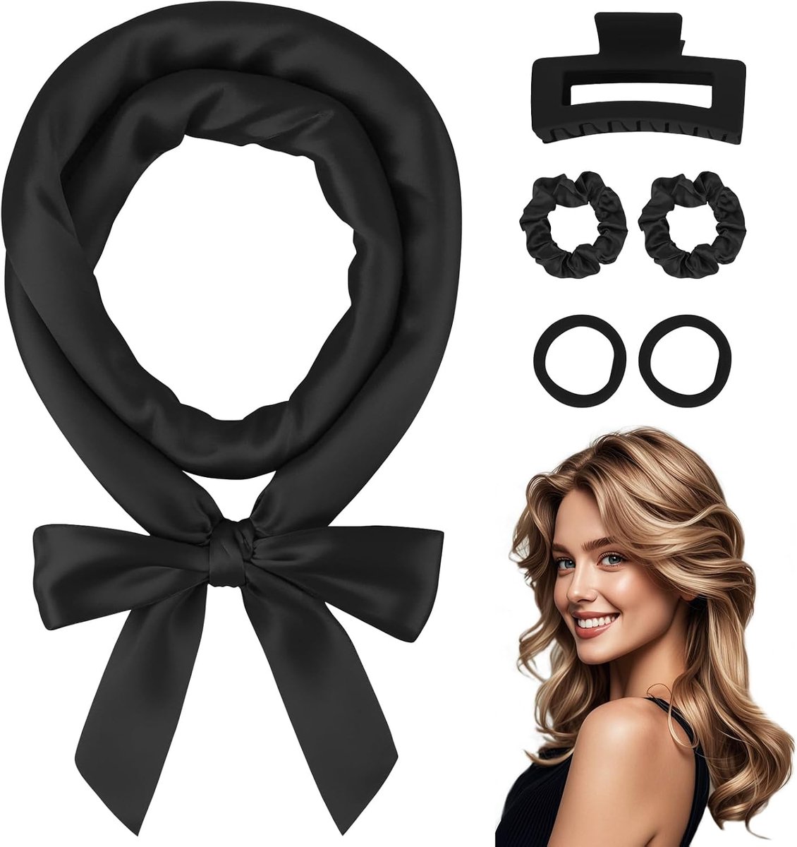 Krulspelden 's nachts, krullen zonder hitte, Heatless Overnight Curls band voor lang haar, krulband voor 's nachts krullen, 6 stuks haarnoedels krulspelden zonder hitte, set